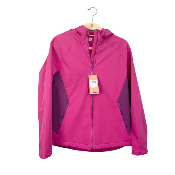 ASICS Womens Pink Winter Soft Shell Full Zip Long Sleeve Hooded Jacket Large NWT
